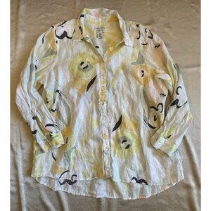 Rachel Zoe 100% Linen floral print roll tab sleeve button down shirt 2X‎ XXL